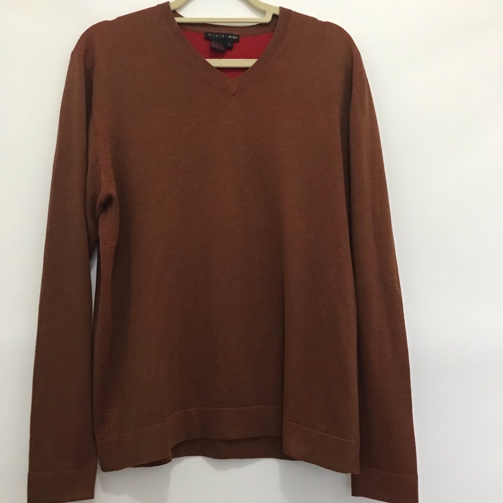 Tulliano Silk Blend Men's V-Neck Sweater in Rust Brown Size M
